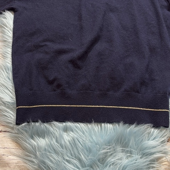 Ted Baker Metallic Trim Wool Blend Navy Crewneck Sweater - Picture 6 of 9